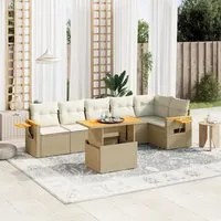 Set Divani da Giardino 7 pz con Cuscini Beige in Polyrattan 3273529