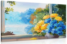 Quadro su tela – Bouquet primaverile alla finestra