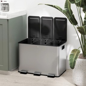 Pattumiera Differenziata Cestino Spazzatura 3 Scomparti da 10L in Acciaio Inox Argento...