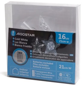 Aigostar - Stella LED per decorazione natalizia, 16 LED, 3xAA, luce bianca fredda
