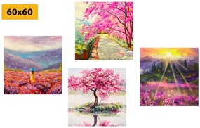 Set di quadri – Splendida imitazione di pittura a olio in rosa