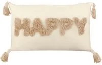 Cuscino divano 30x50 cm scritta Happy con nappine