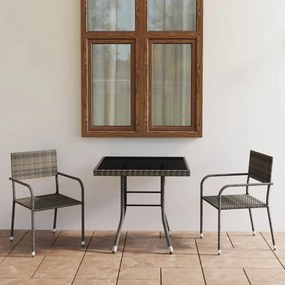 Set Da Pranzo Per Giardino 3 Pz İn Polyrattan Antracite Grigio /