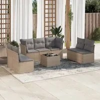 Set Divano da Giardino 8 pz con Cuscini Beige in Polyrattan 3217419