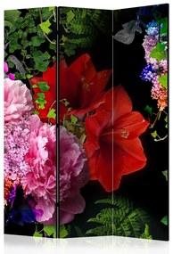 Paravento Serata Estiva - bouquet di fiori colorati su sfondo nero uniforme