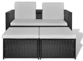 Set divani da giardino 4 pz con cuscini in polyrattan nero