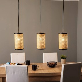 Lampada a sospensione Lindby Yaelle, lunghezza 92 cm, a 3 luci, rattan, E27