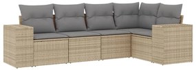 Set divano da giardino 5 pz con cuscini beige in polyrattan