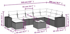 Set divano da giardino 9 pz con cuscini grigio in polyrattan