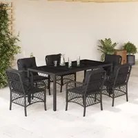 Set da Pranzo da Giardino 7 pz Nero con Cuscini in Polyrattan 3212028