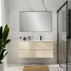 Mobile da bagno sospeso Quadra avorio con lavabo in ceramica vasca dx, 2 cassetti a chiusura ammortizzata (estrazione parziale), con maniglia in alluminio laccato avorio L120 H55 P45cm
