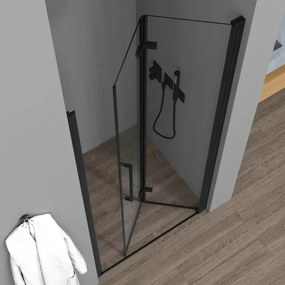 Porta doccia a soffietto per nicchia 85cm in vetro temperato trasparente con profili nero opaco Neos