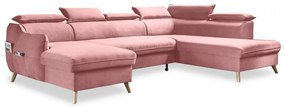 Divano letto angolare a U in velluto rosa chiaro (angolo destro) Sweet Harmony - Miuform