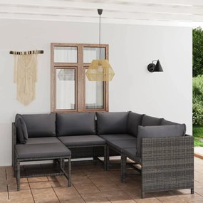 Set divani da giardino 6 pz con cuscini in polyrattan grigio