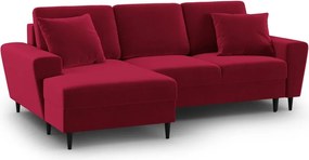Divano angolare rosso allungabile e con contenitore (con penisola a sinistra/con chaise lounge) con rivestimento in velluto Kyoto – Cosmopolitan Design