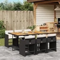 Set da Pranzo da Giardino 7 pz Nero con Cuscini in Polyrattan 3211095