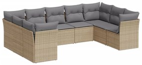 Set divano da giardino 9 pz con cuscini beige in polyrattan