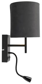 Applique da parete Art Déco nera con paralume in velluto grigio scuro - Stacca