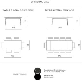 Tavolo in pietra effetto marmo Nero allungabile a 240 cm FELIX