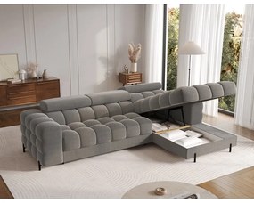 Divano angolare grigio tortora allungabile/con contenitore (con penisola a destra/con chaise lounge) con rivestimento in velluto Felro – ELTAP