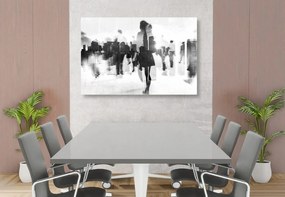 Quadro su tela – Silhouette di persone in metropoli in bianco e nero