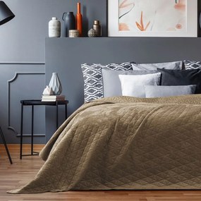 Copriletto trapuntato in velluto marrone chiaro 220x240 cm Laila - AmeliaHome