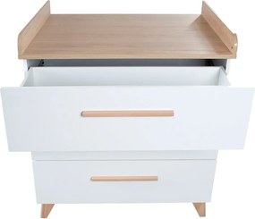 Cassettiera per bambini bianca con effetto rovere con fasciatoio 88,5x99x76 cm Léon – Roba