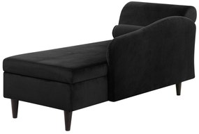 Chaise longue velluto nero e legno scuro lato sinistro LUIRO Beliani