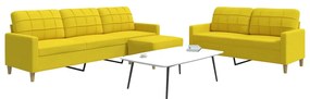 Set Di Divani 3 Pz Con Poggiapiedi Giallo Chiaro İn Tessuto /
