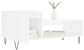 Tavolino da salotto bianco lucido 100x50x45cm legno multistrato