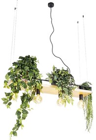 Lampada a sospensione intelligente nera con legno 4 luci incl. Wifi G95 - Shelf