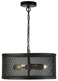 Lampadario Industrial-Nordico Rete Acciaio Nero 3 Luci E27