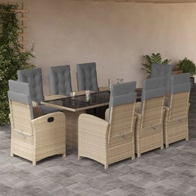 Set pranzo da giardino 9 pz con cuscini beige misto polyrattan