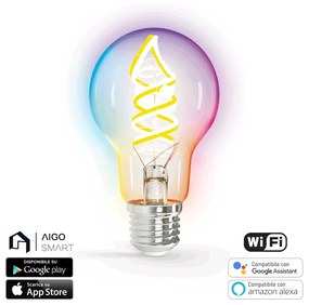 Lampadina Led a Filamento Smart A60 E27 4,9W WiFi RGB + Bianco Caldo 2700K luce regolabile e dimmerabile Aigostar