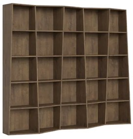 Libreria in legno Noce 227x200h cm con 5 elementi e vani trapezoidali TREK