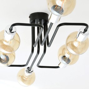 Plafoniera Industriale 6 Luci Diomede In Acciao Nero E Cromo A Bracci