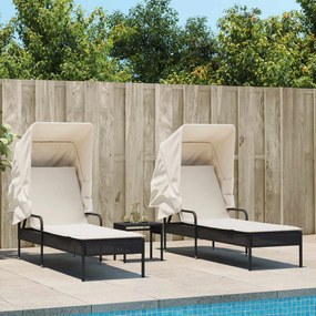 Lettini Prendisole 2 Pz Con Baldacchino E Tavolino Polyrattan /