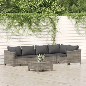 Set divani da giardino 6 pz con cuscini in polyrattan grigio