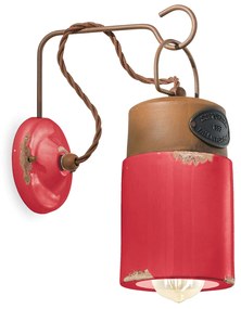 Applique Vintage Industrial Ferro E Ceramica Rosso 1 Luce E27