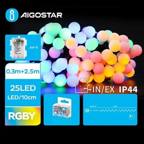 Aigostar - Catena luminosa LED per esterni 25xLED/3xAA/8 funzioni 2,8 m IP44 multicolore