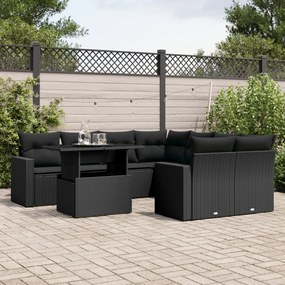 Set divani da giardino 9 pz con cuscini nero in polyrattan