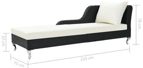 Lettino Prendisole con Cuscino in Polyrattan Nero