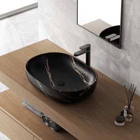 Lavabo D'Appoggio 60x41 Cm "Shelf" Marmonizzato Nero