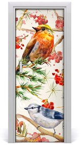 Poster adesivo per porta Uccelli e fiori 75x205 cm