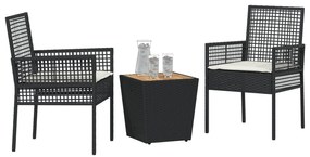 Set da giardino bistro 3 pezzi con cuscini nero rattan sintetico