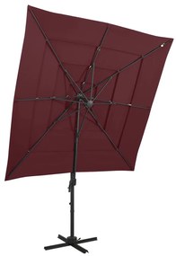 Ombrellone A 4 Livelli Palo İn Alluminio 250x250 Cm Bordeaux /