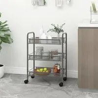 Carrello da Cucina con 3 Ripiani Grigio 46x26x64 cm in Ferro 336324