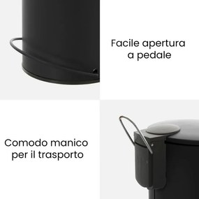 Pattumiera in acciaio 3 litri nero soft-close con secchio estraibile Spring