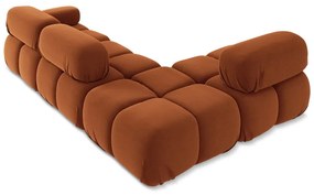 Divano angolare componibile arancione (con penisola a sinistra) con rivestimento in velluto Lokua – Makamii