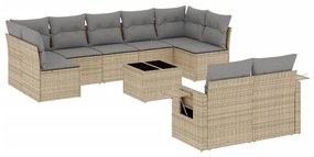 Set divano da giardino 10 pz con cuscini beige in polyrattan